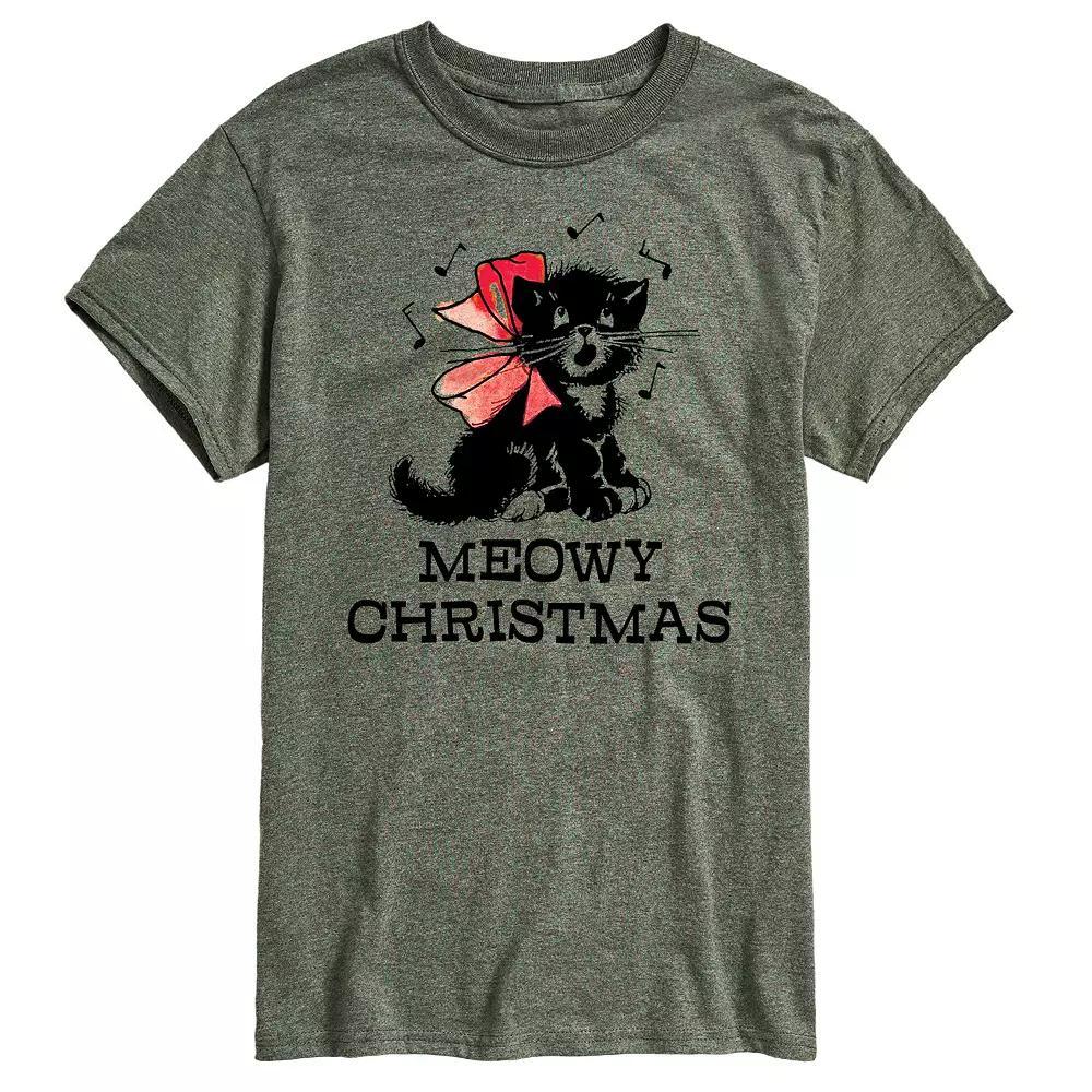 Men's Vintage Meowy Christmas Graphic Tee, Size: Small, Gray Product Image
