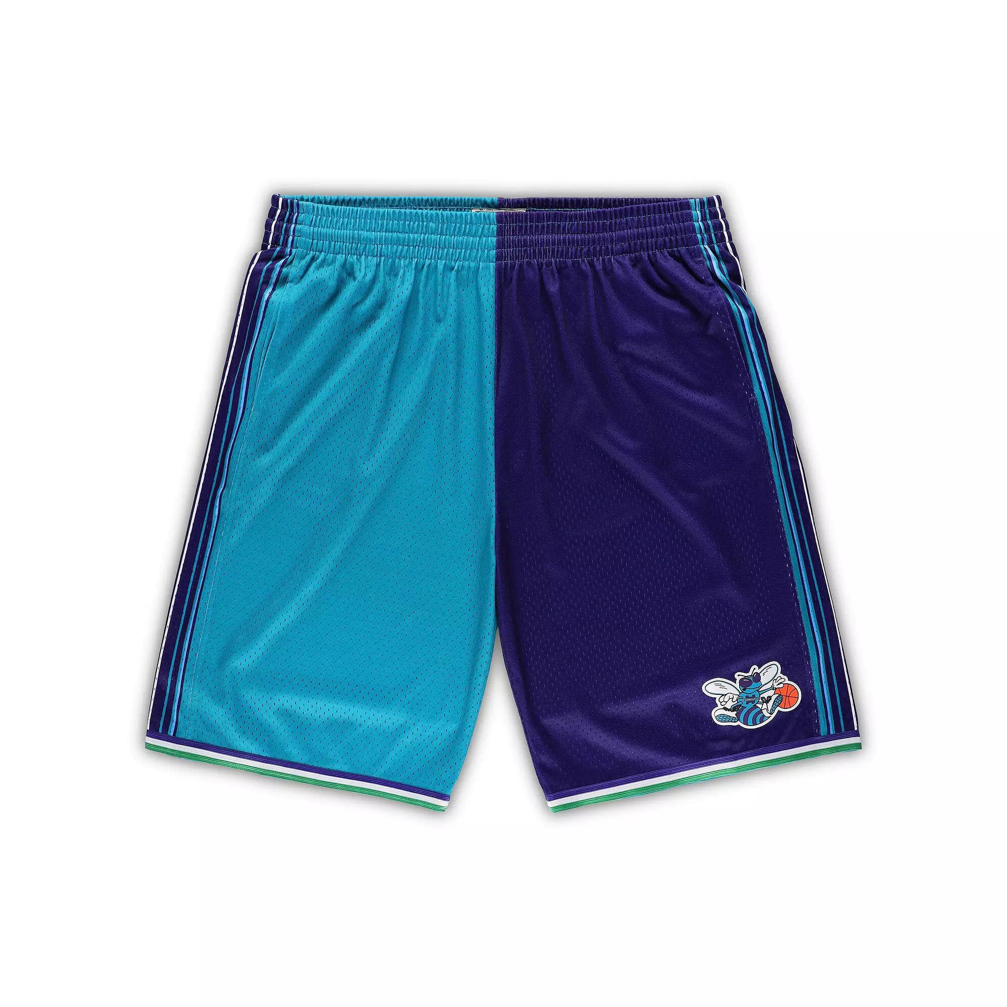 Men's Mitchell & Ness Teal/Purple Charlotte Hornets Big & Tall Hardwood Classics Split Swingman Shorts, Size: 3XLT, Chr Blue Product Image