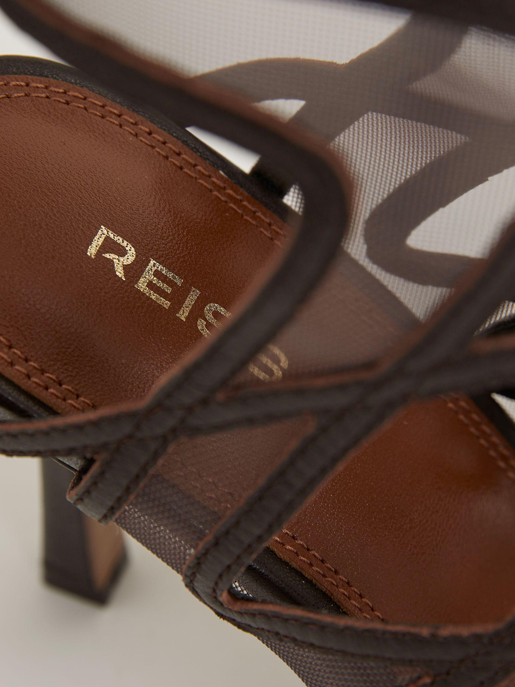 Mesh Leather Strappy Heels in Chocolate Product Image