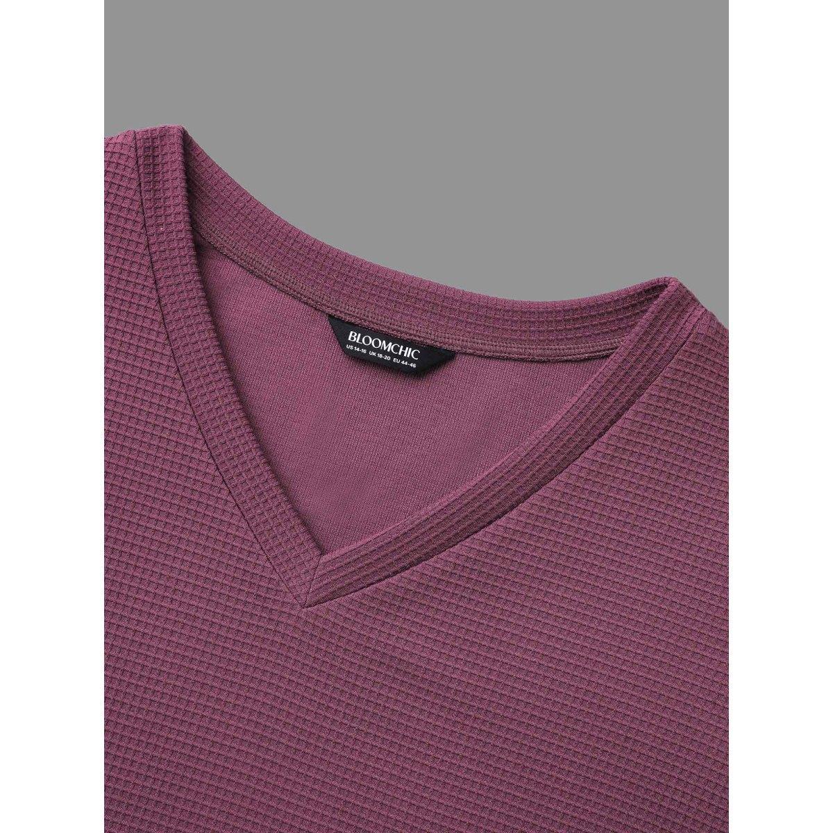 Plus Size V Neck Textured Lace Patchwork Sweatshirt Women Deeppurplered Casual Texture V-neck Everyday Sweatshirts BloomChic 28/5X Product Image