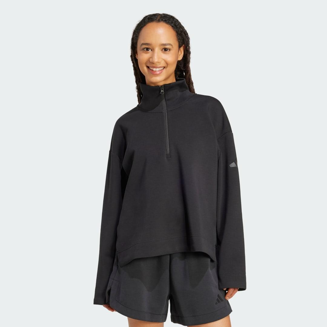 adidas Soft Lux Quarter-Zip Silver Pebble XL Womens Product Image