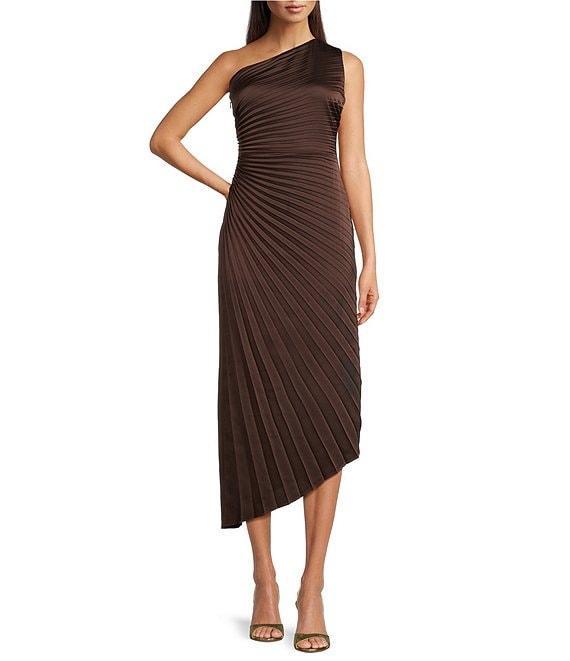 Belle by Badgley Mischka Kelsey Sleeveless One Shoulder Asymmetric Fit and Flare Dress Product Image