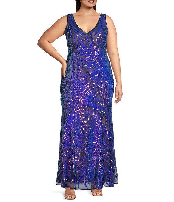 R & M Richards Plus Size 2 Tone Rainbow Sequin Sheath Dress Product Image