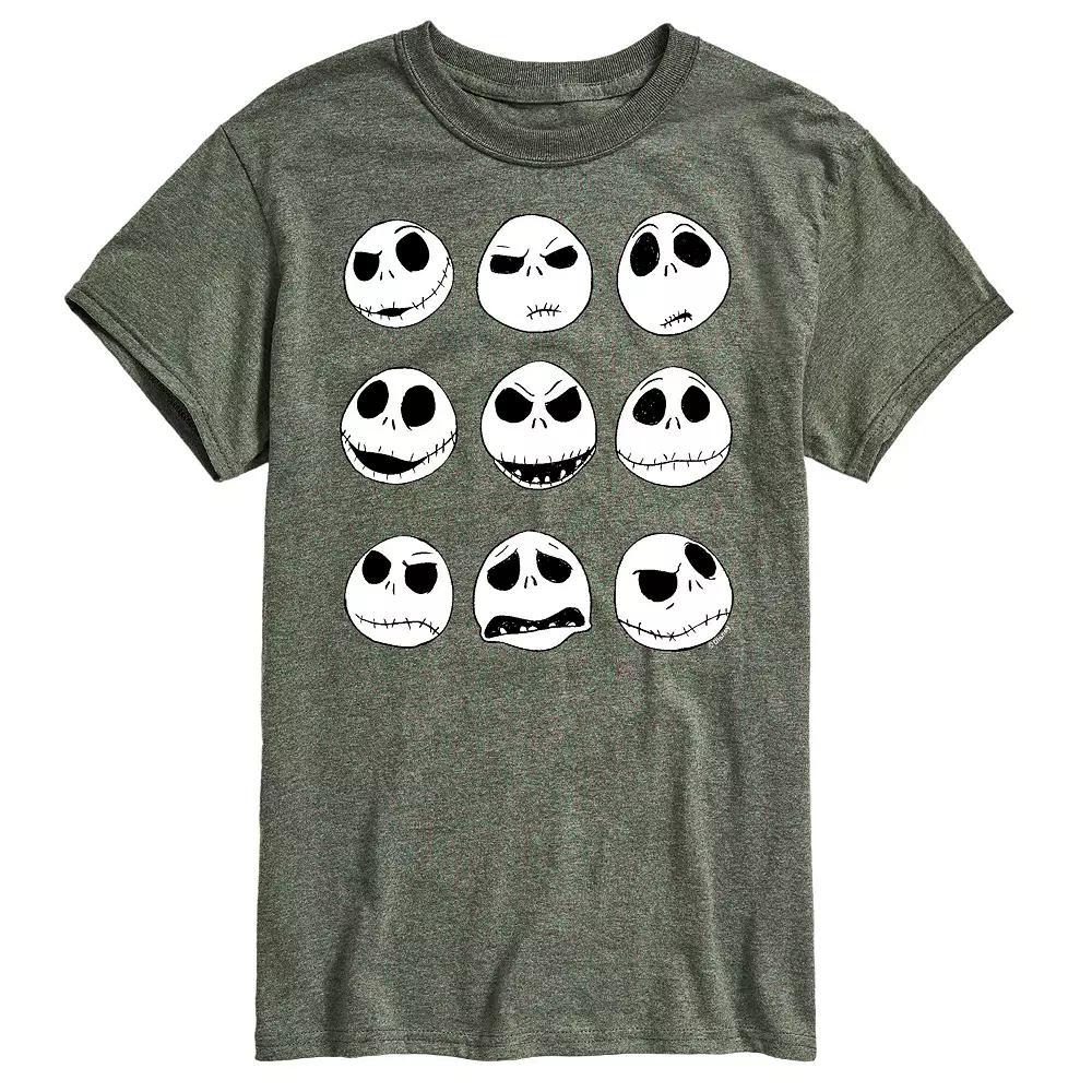 Disneys The Nightmare Before Christmas Jack Skellington Mens Grid Graphic Tee Grey Military Green Product Image