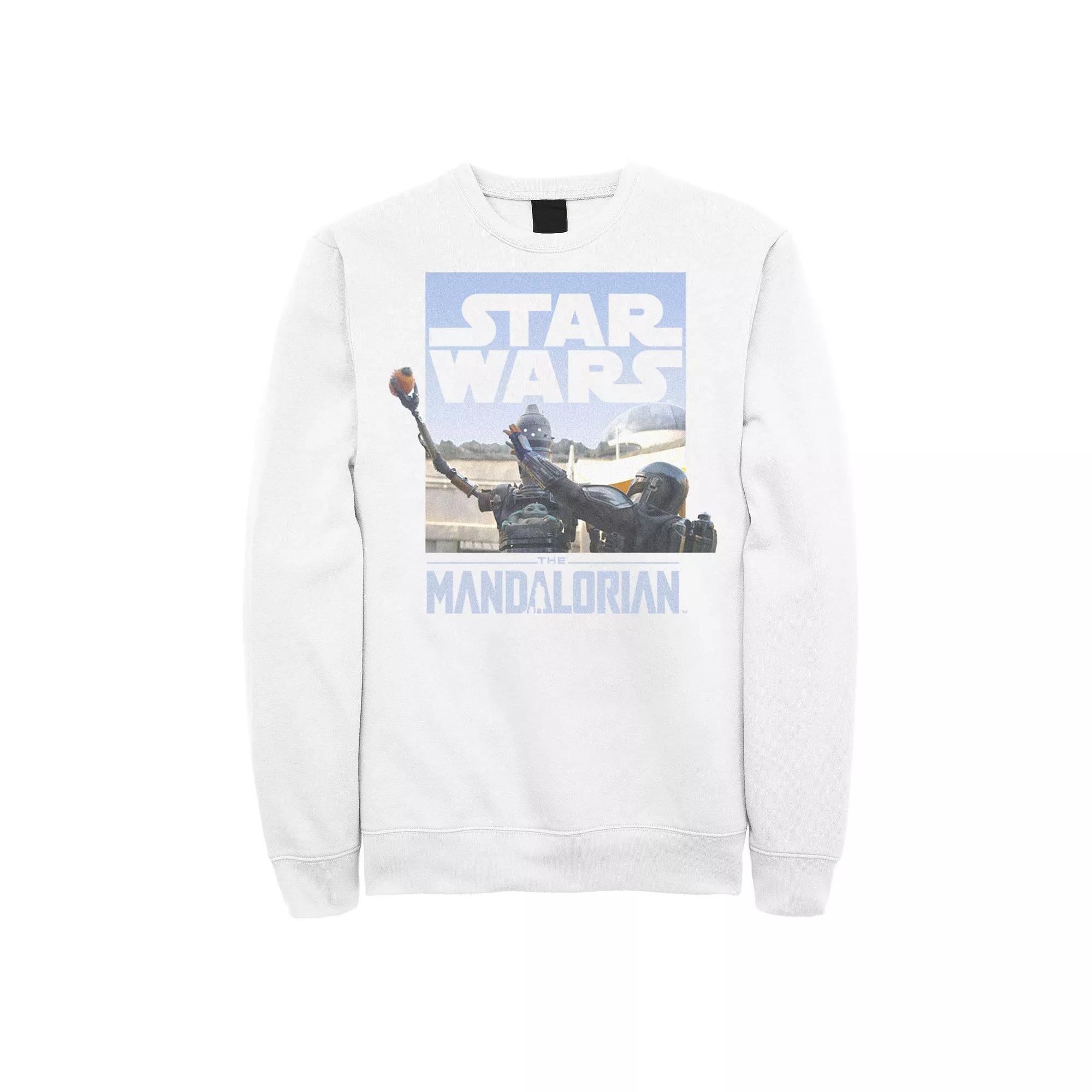 Men's Star Wars The Mandalorian Din Djarin IG-11 Scene Box Graphic Fleece, Size: Medium, White Product Image