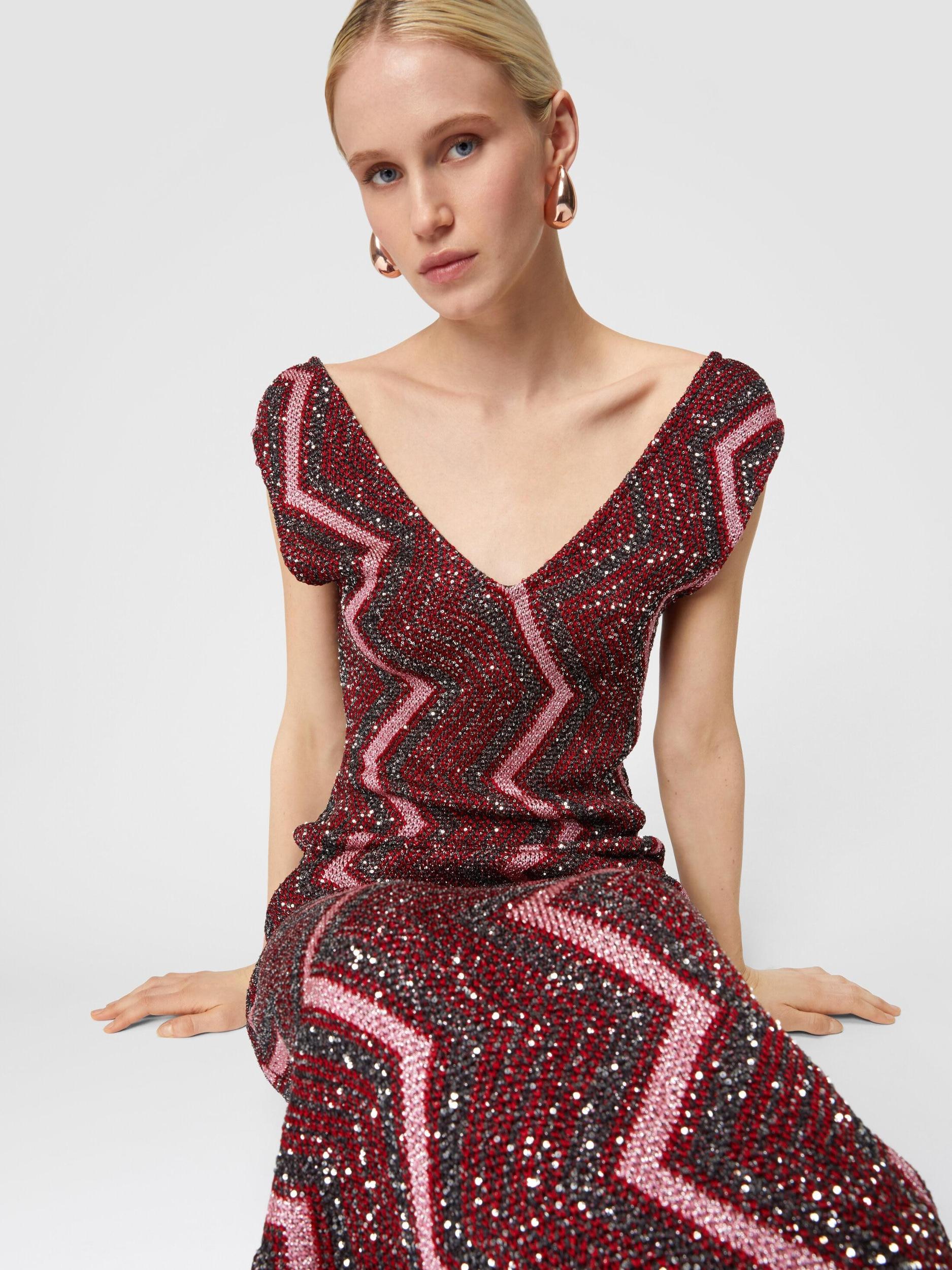 Long zig zag dress with plunging neckline and sequins Product Image