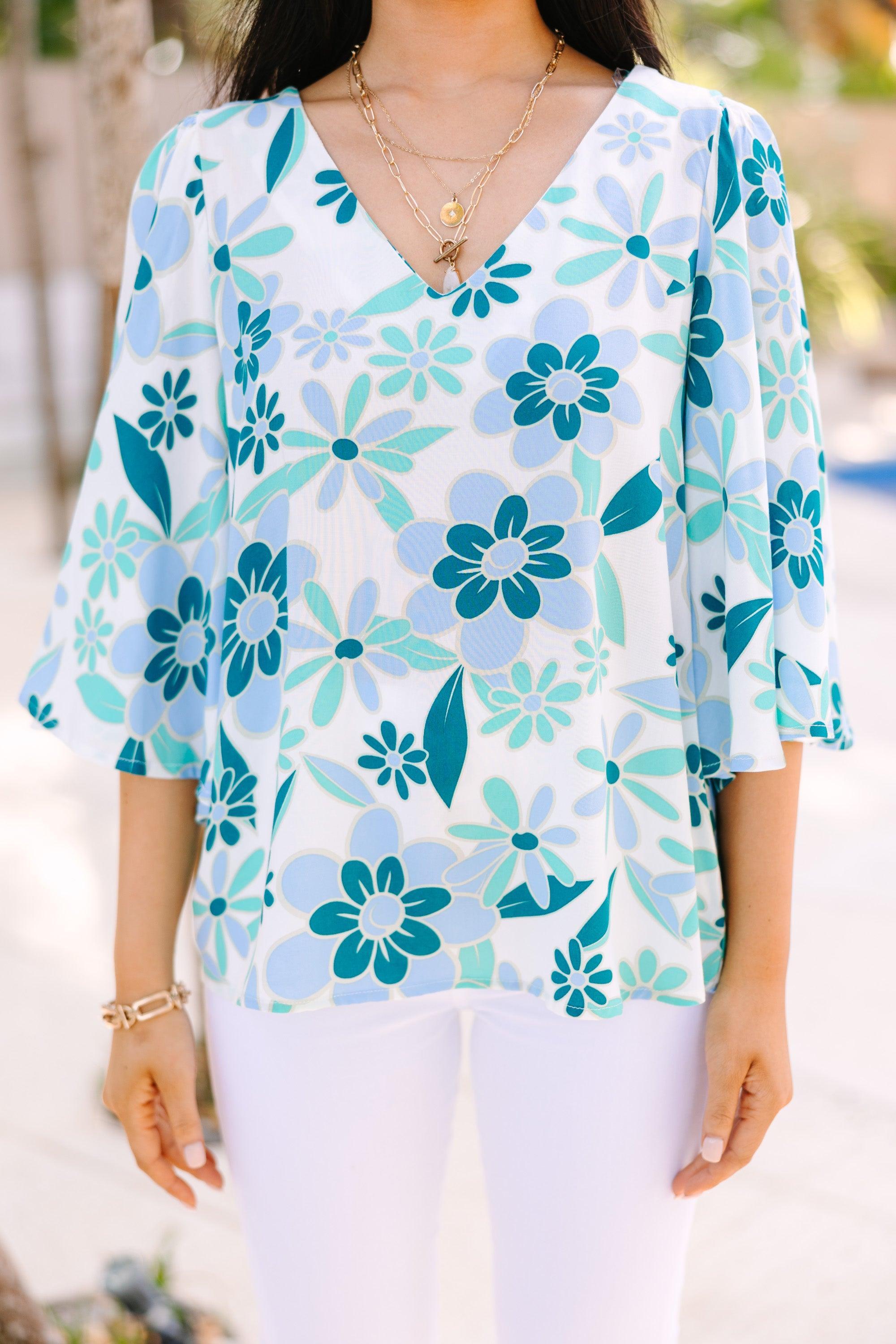 Take You There Teal Blue Floral Blouse Female Product Image