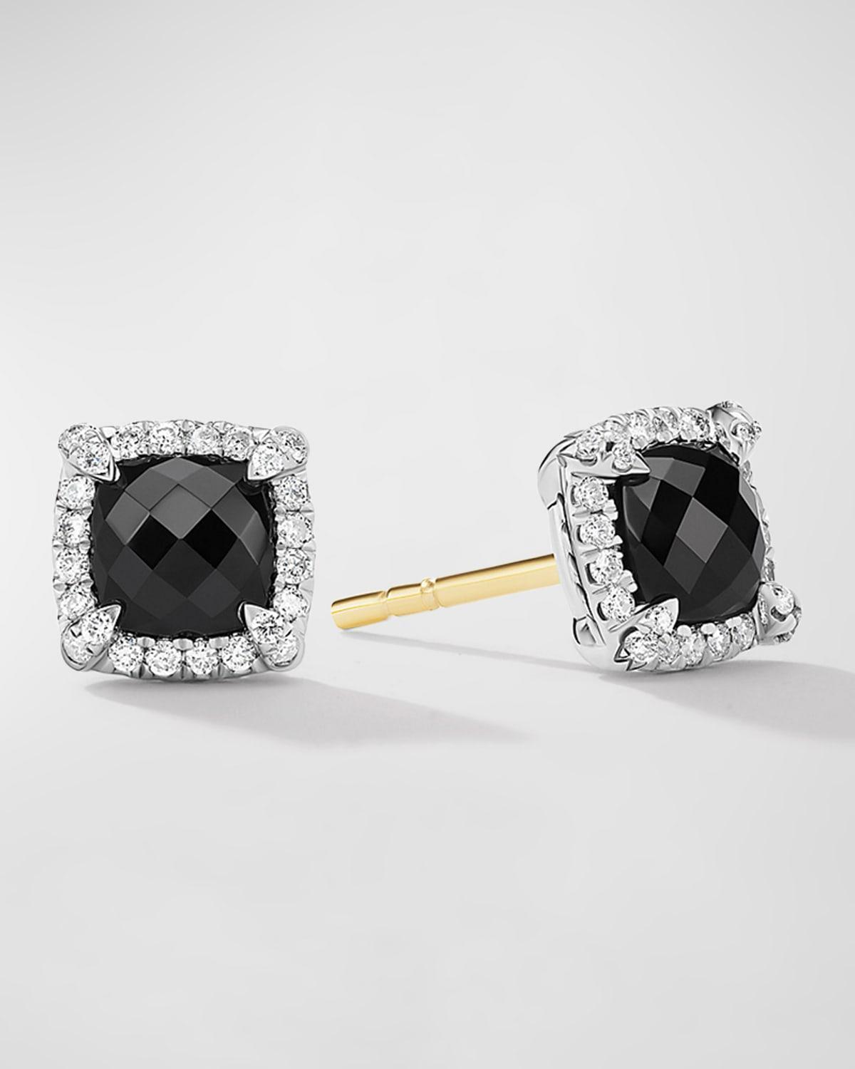 5mm Chatelaine Pav Bezel Stud Earrings with Gemstone and Diamonds in Silver Product Image