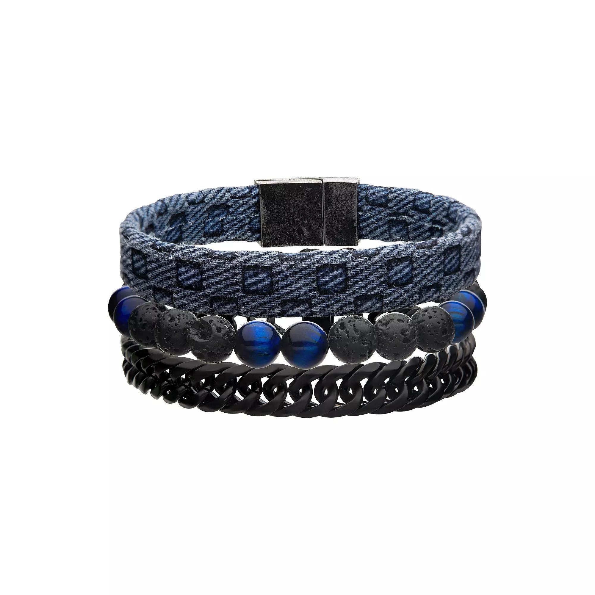 Men's Stainless Steel Blue Triple Stackable Bracelet Set, Size: 8", Two Tone Product Image