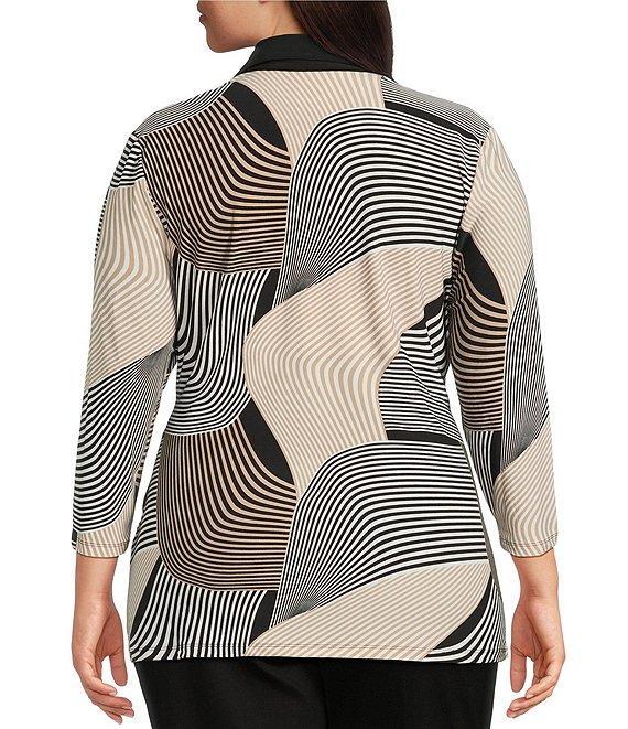 Anne Klein Plus Size Printed Stretch Knit Collar V-Neck 3/4 Sleeve Ruched Side Tie Top Product Image