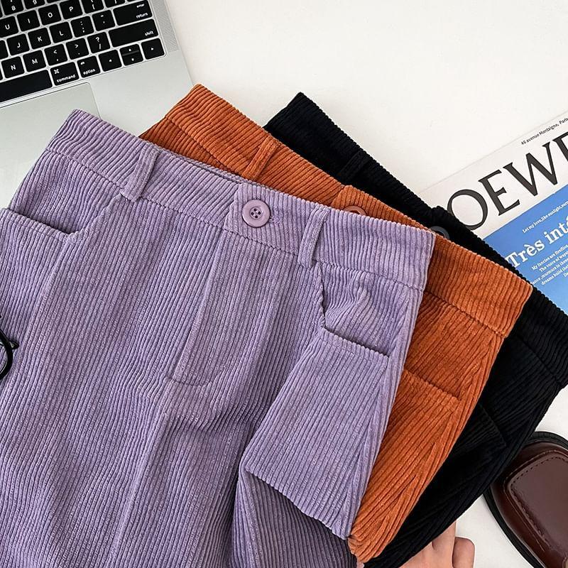 High Waist Plain Corduroy Mini A-Line Skirt Product Image