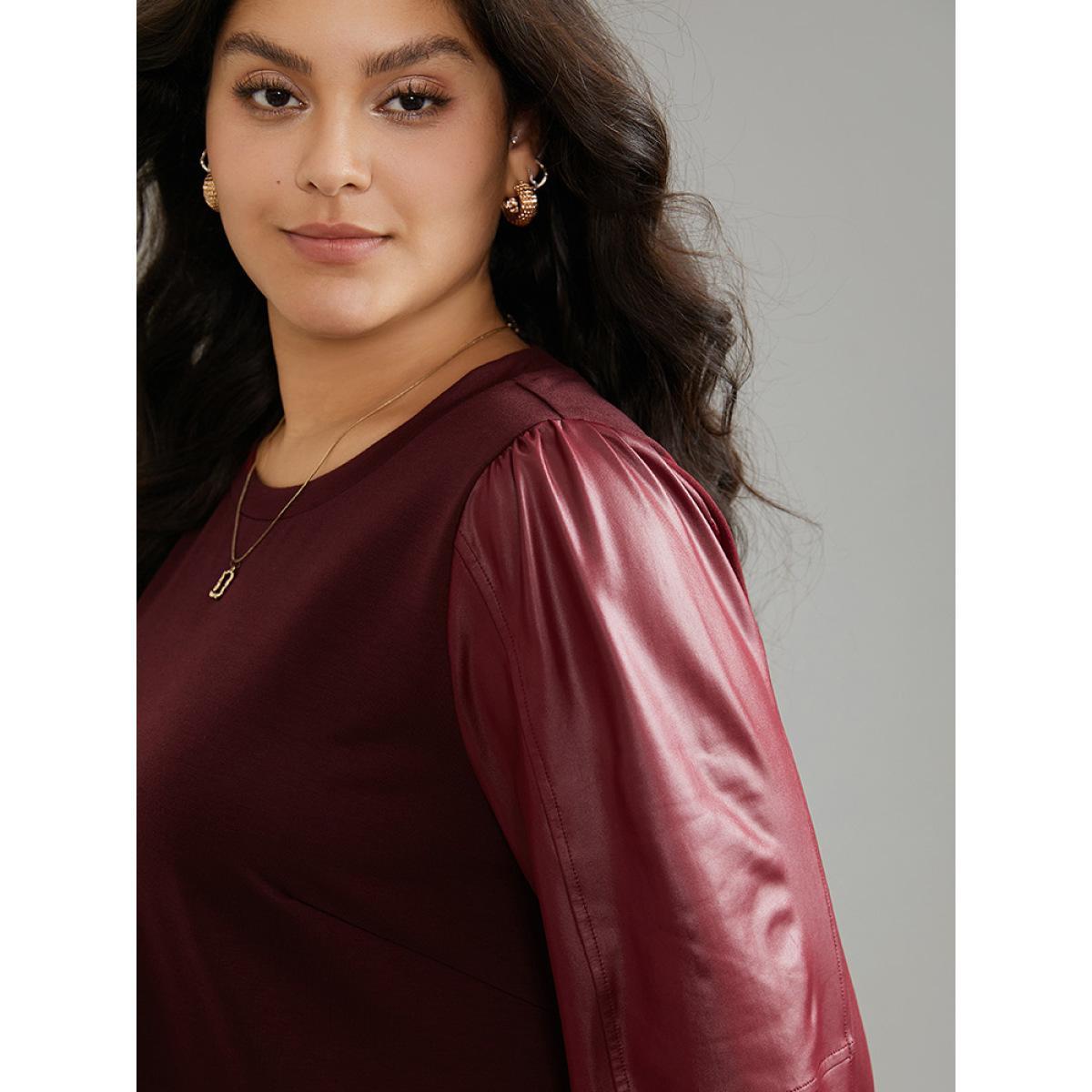 Plus Size Plaid Patchwork Button Detail Curved Hem Sweatshirt Women Black Casual Contrast Round Neck Festival-Christmas Sweatshirts BloomChic 14-16/1X Product Image