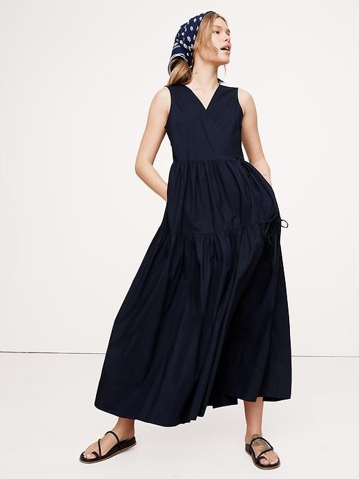 Cotton Poplin Wrap Maxi Dress Product Image