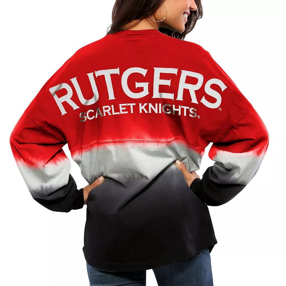 Women's Scarlet Rutgers Scarlet Knights Ombre Long Sleeve Dip-Dyed Spirit Jersey, Size: 2XL, Red Product Image