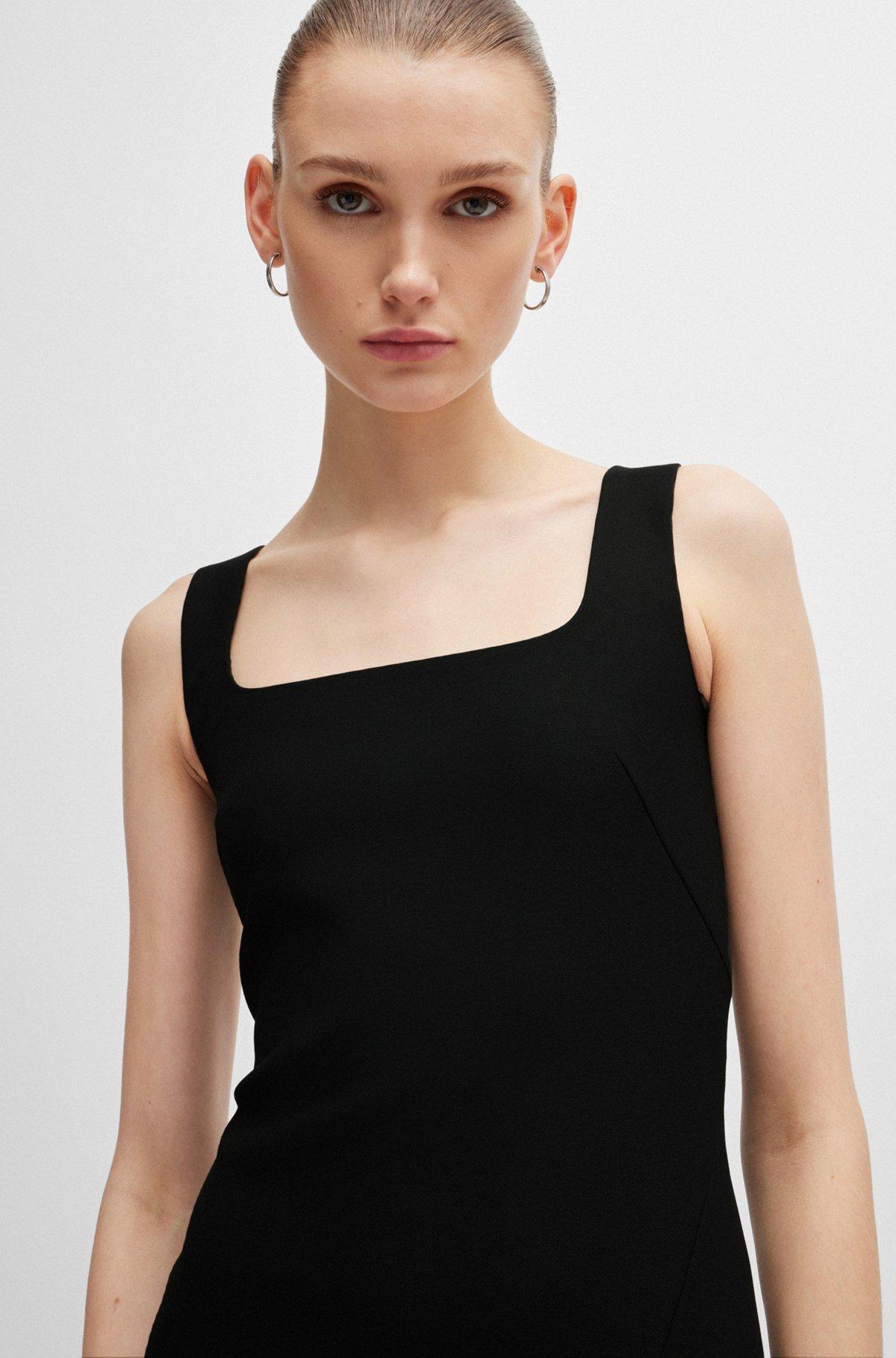 Square-neck dress in stretch material with front slit Product Image