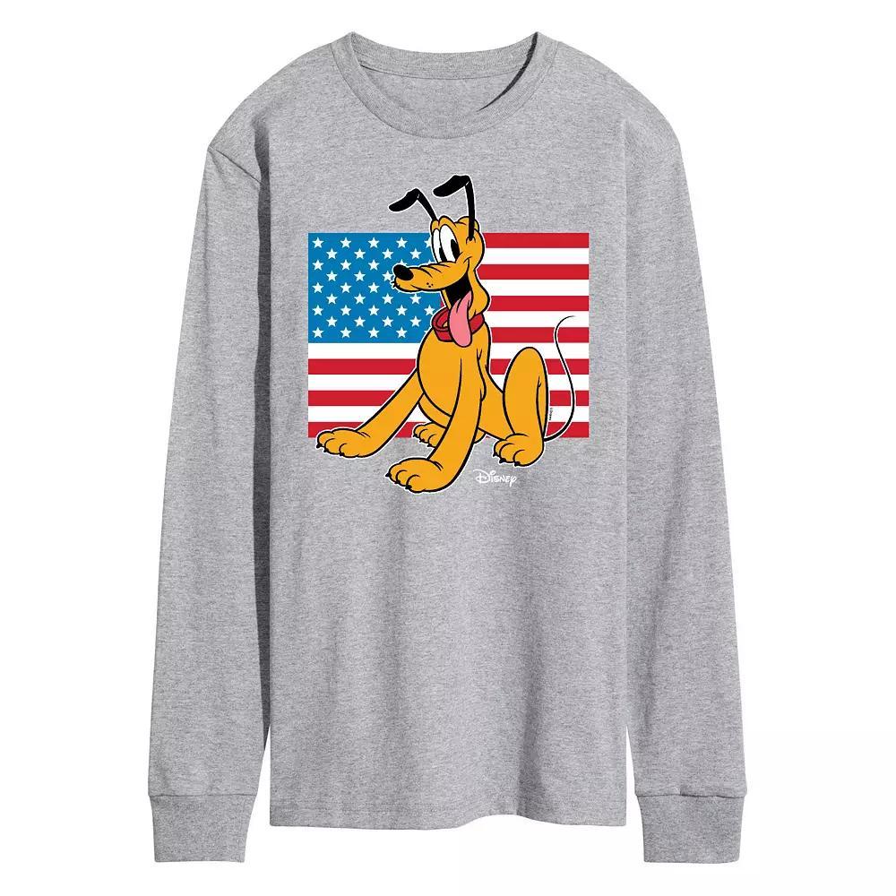 Disneys Pluto Mens USA Flag Long Sleeve Graphic Tee Product Image