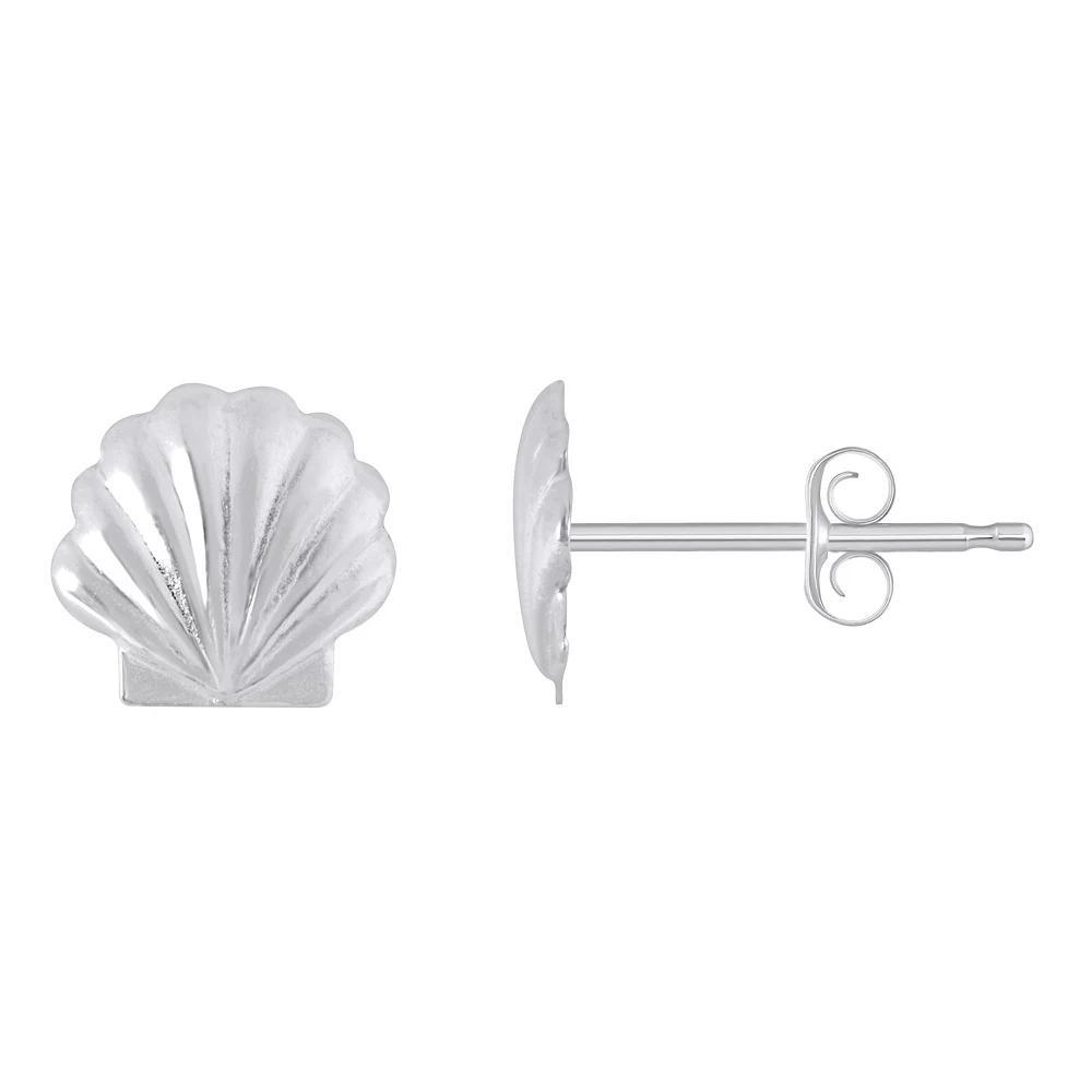 14k Gold Sea Shell Stud Earrings, Women's, 14k White Gold Product Image