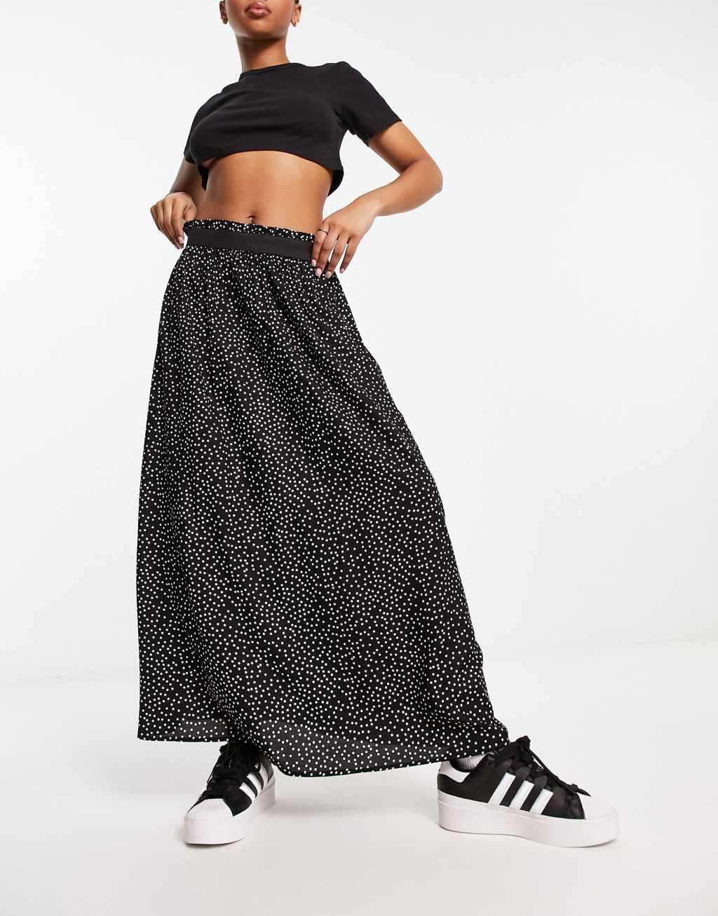 Only pleated midi skirt in black spot print  Product Image