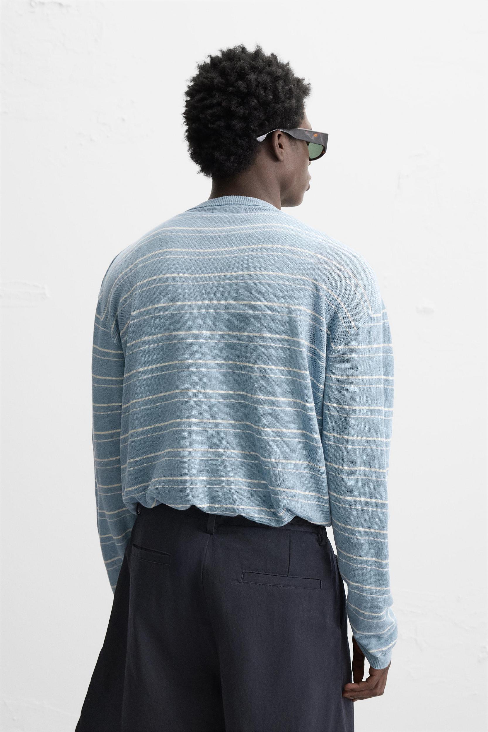 100% LINEN STRIPED SWEATER Product Image