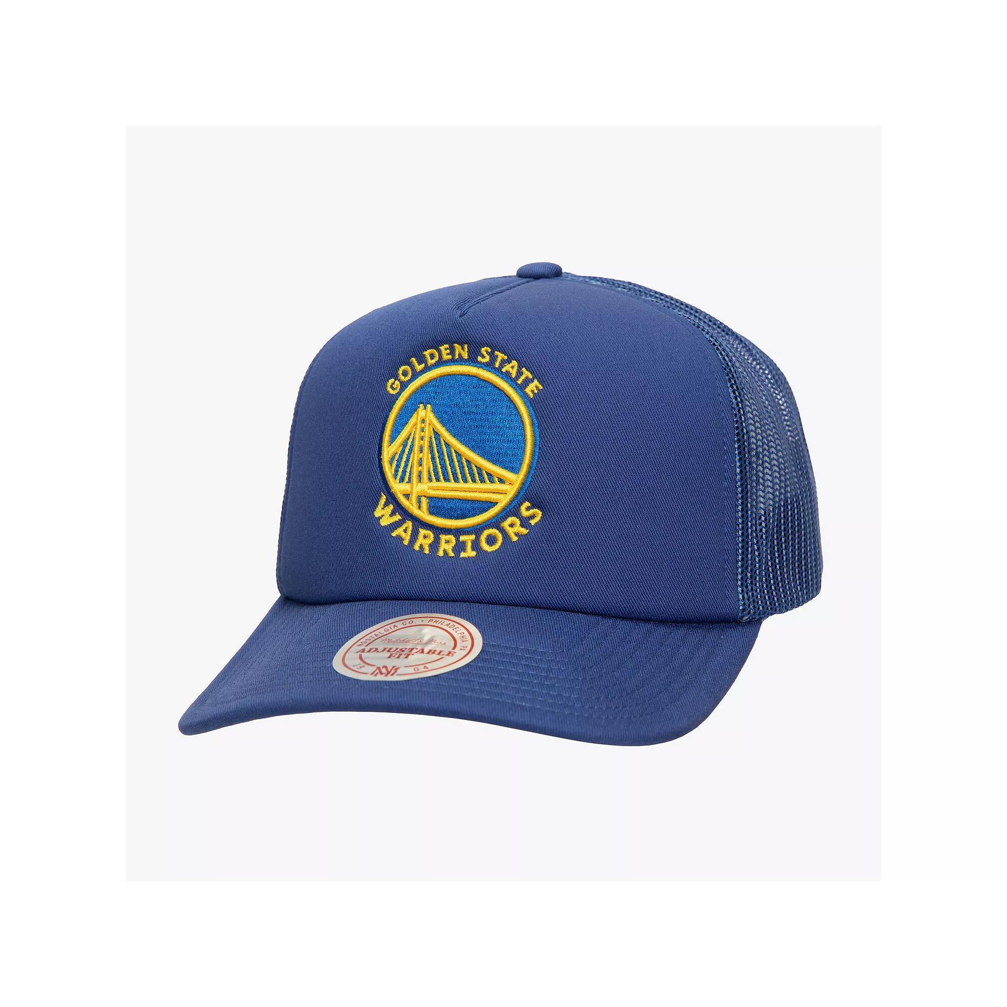 Men's Mitchell & Ness Royal Golden State Warriors Core Evergreen OTC Trucker Adjustable Hat, Blue Product Image