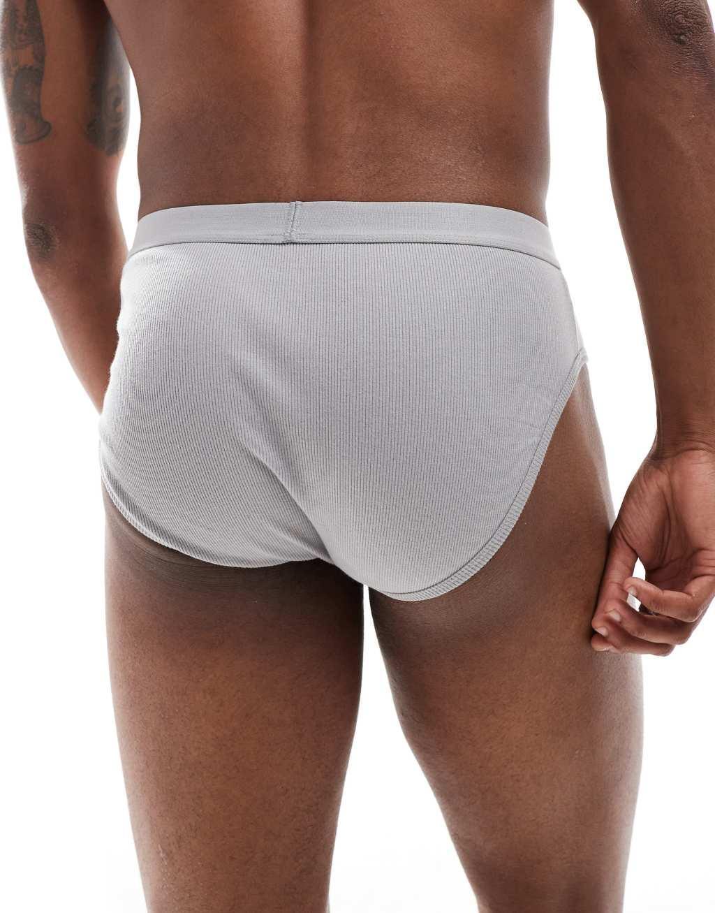 ASOS DESIGN capsule collection ribbed briefs in gray Product Image
