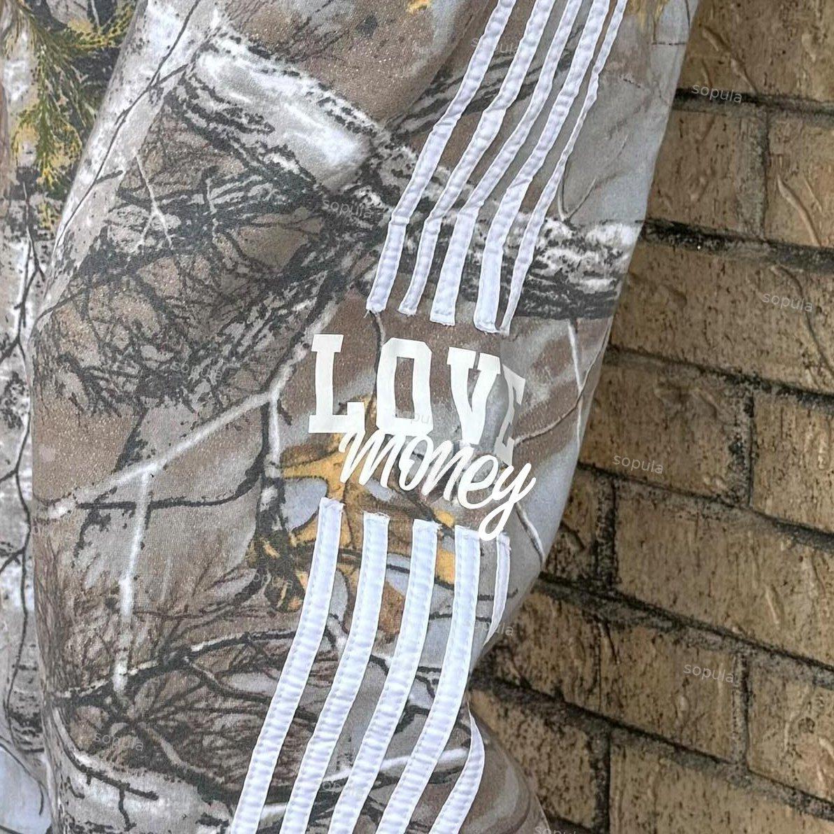 Sopula Artistic Vintage Love Money Camouflage Casual Flared Trousers Product Image