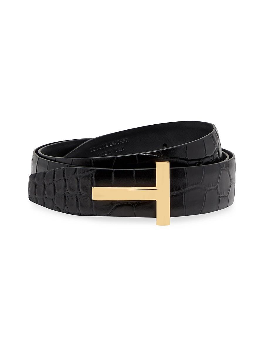 T Buckle Croc-Embossed Patent Belt Product Image