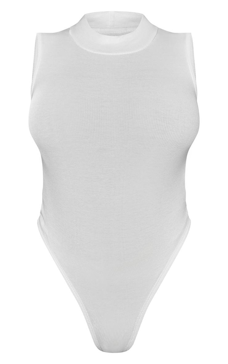 White Rib High Neck Sleeveless Bodysuit Product Image