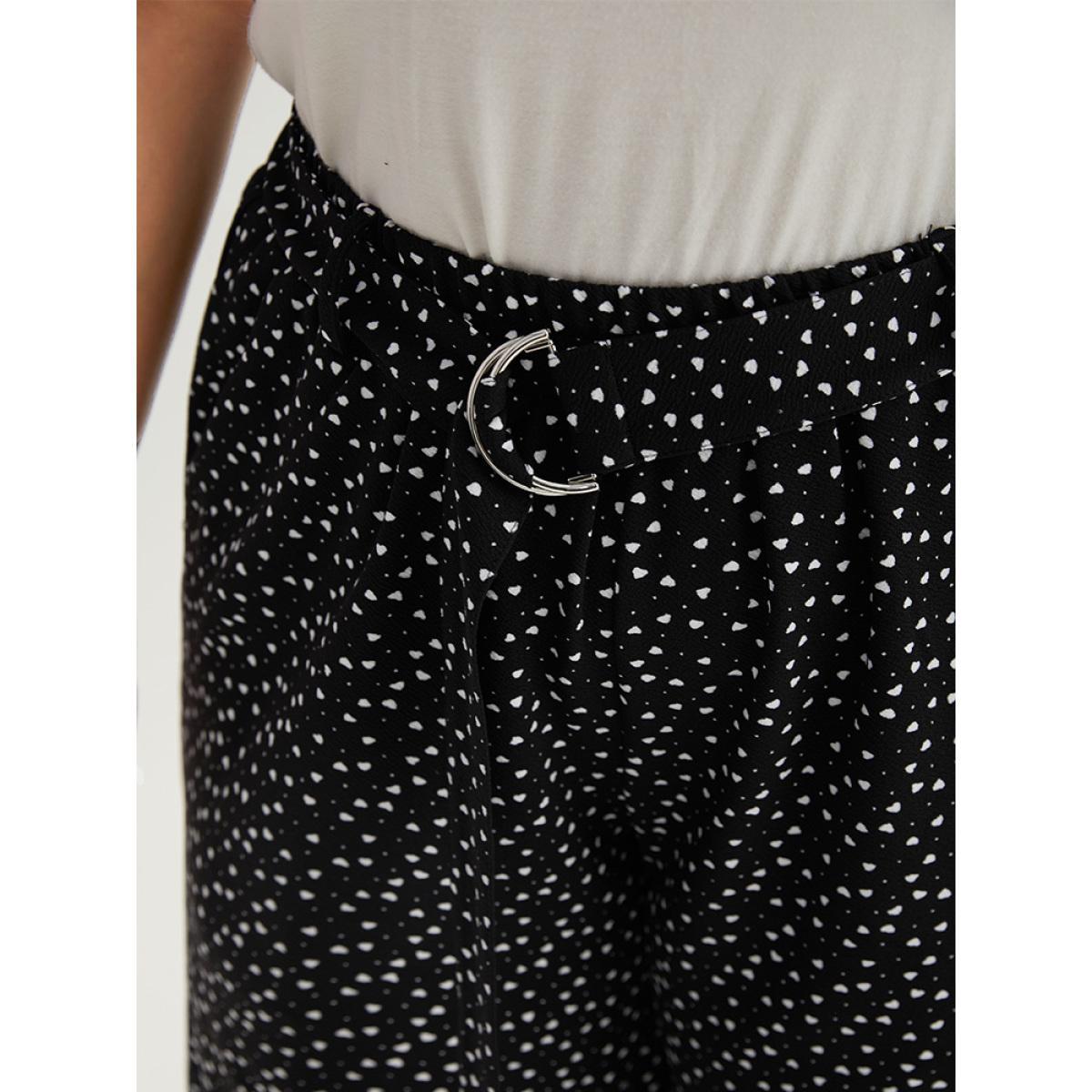 Plus Size Polka Dot Belted Metal Detail Pants Women Black Casual Wide Leg High Rise Dailywear Pants BloomChic 12/L Product Image