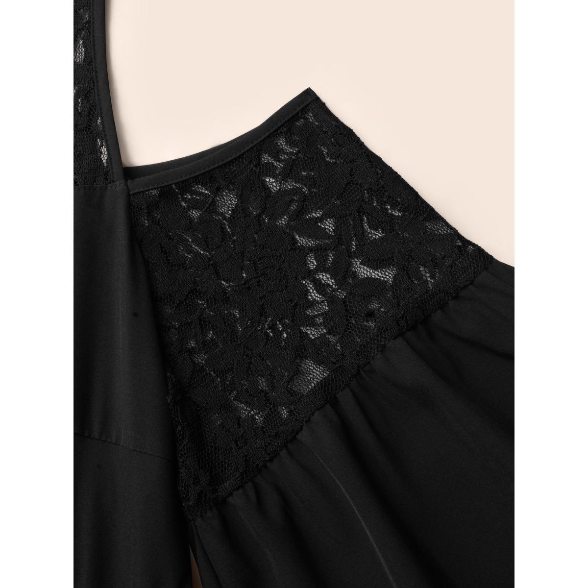 Plus Size Crochet Lace Mesh Ruffle Sleeve Dress Black Women Cocktail Woven ribbon&lace trim Round Neck Elbow-length sleeve Curvy BloomChic 26/4X Product Image