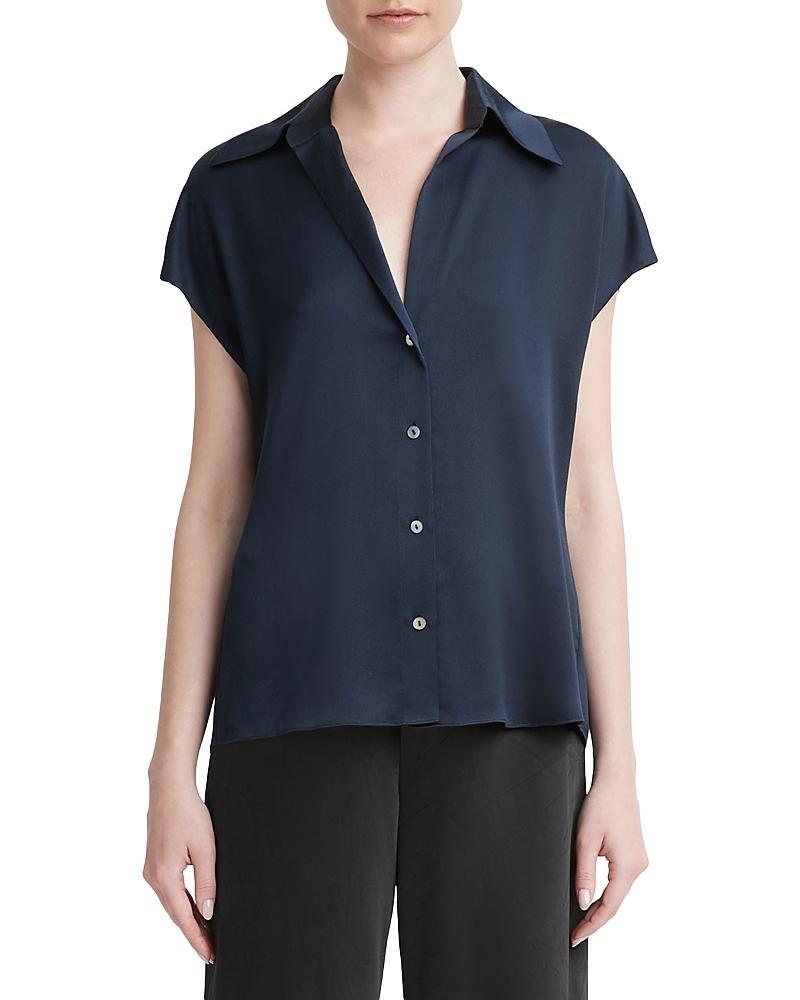 Cap-Sleeve Ruched-Back Silk Blouse Product Image
