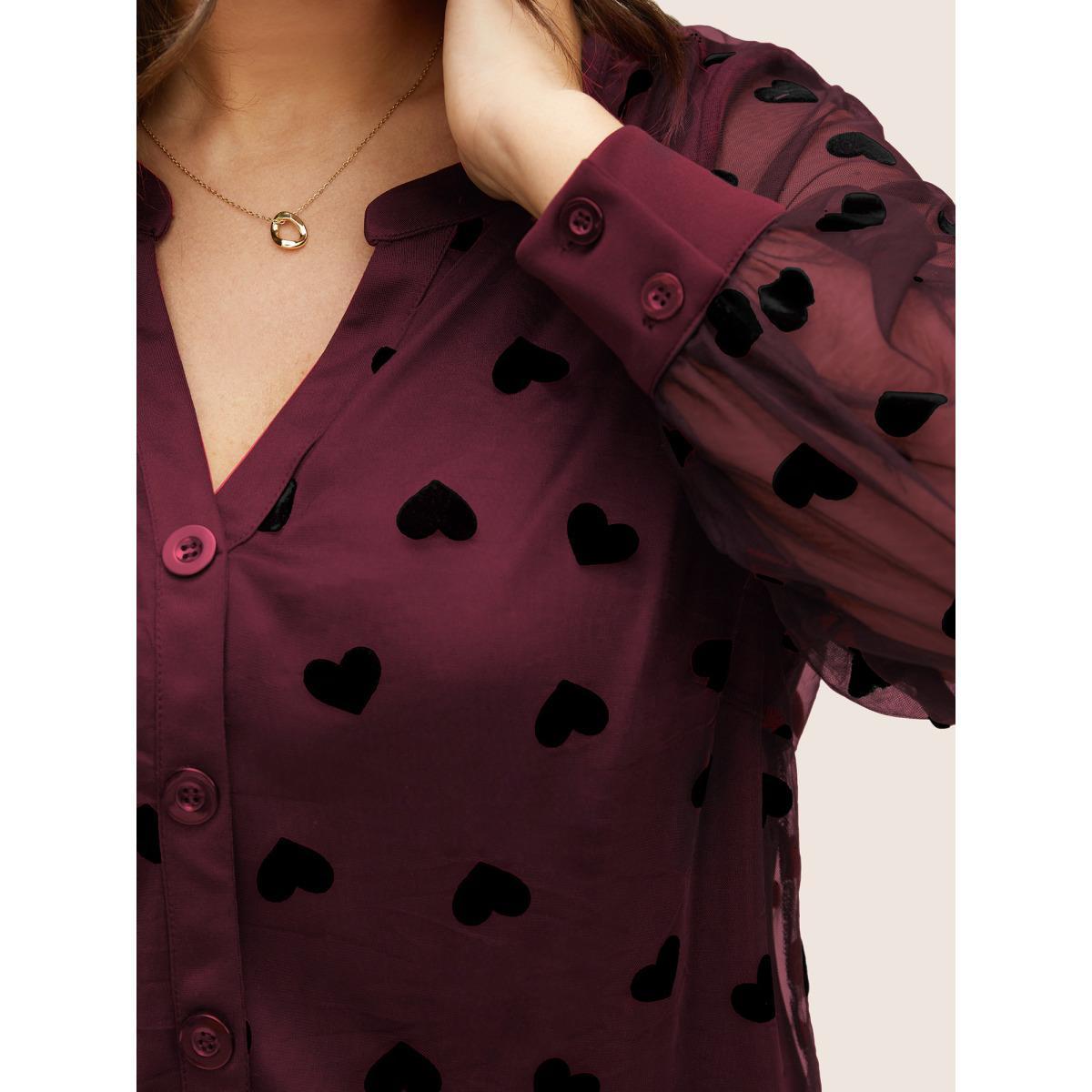 Plus Size Scarlet Heart Mesh Patchwork V Neck Blouse Women Cocktail Long Sleeve V-neck Party Blouses BloomChic 10/M Product Image
