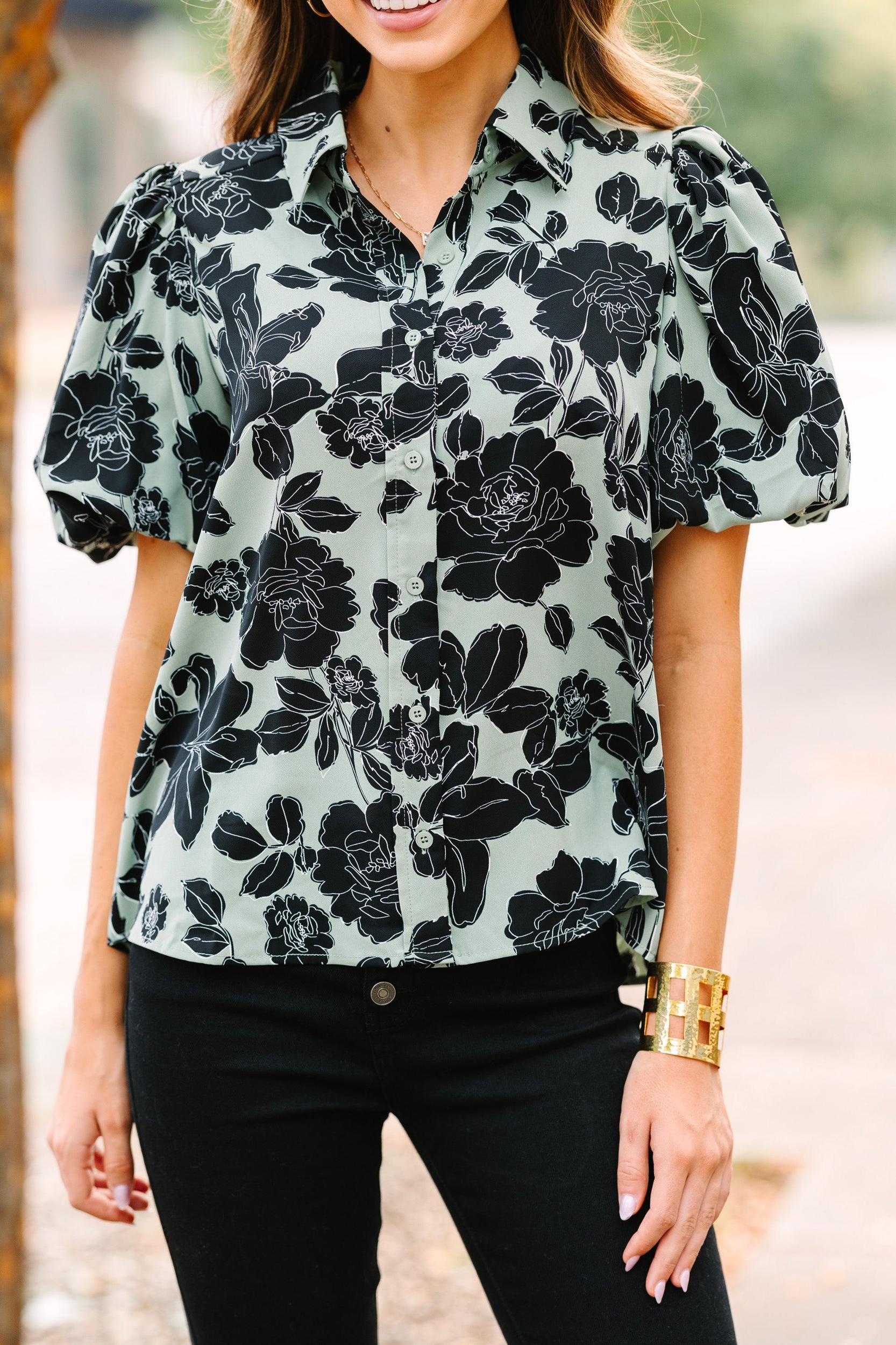 Get What You Love Sage Green Floral Blouse Female Product Image
