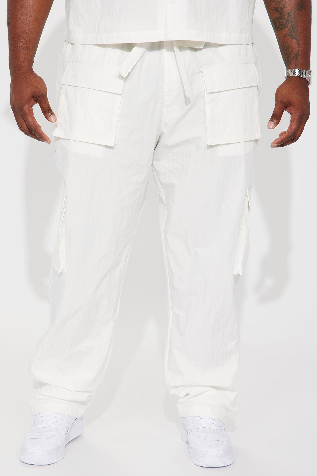 Slim Lagos Textured Nylon Snap Cargo Pants - White Product Image