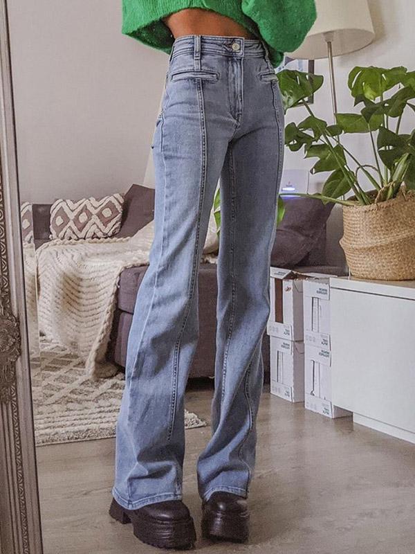 Back Star Patchwork Flare Jeans Product Image