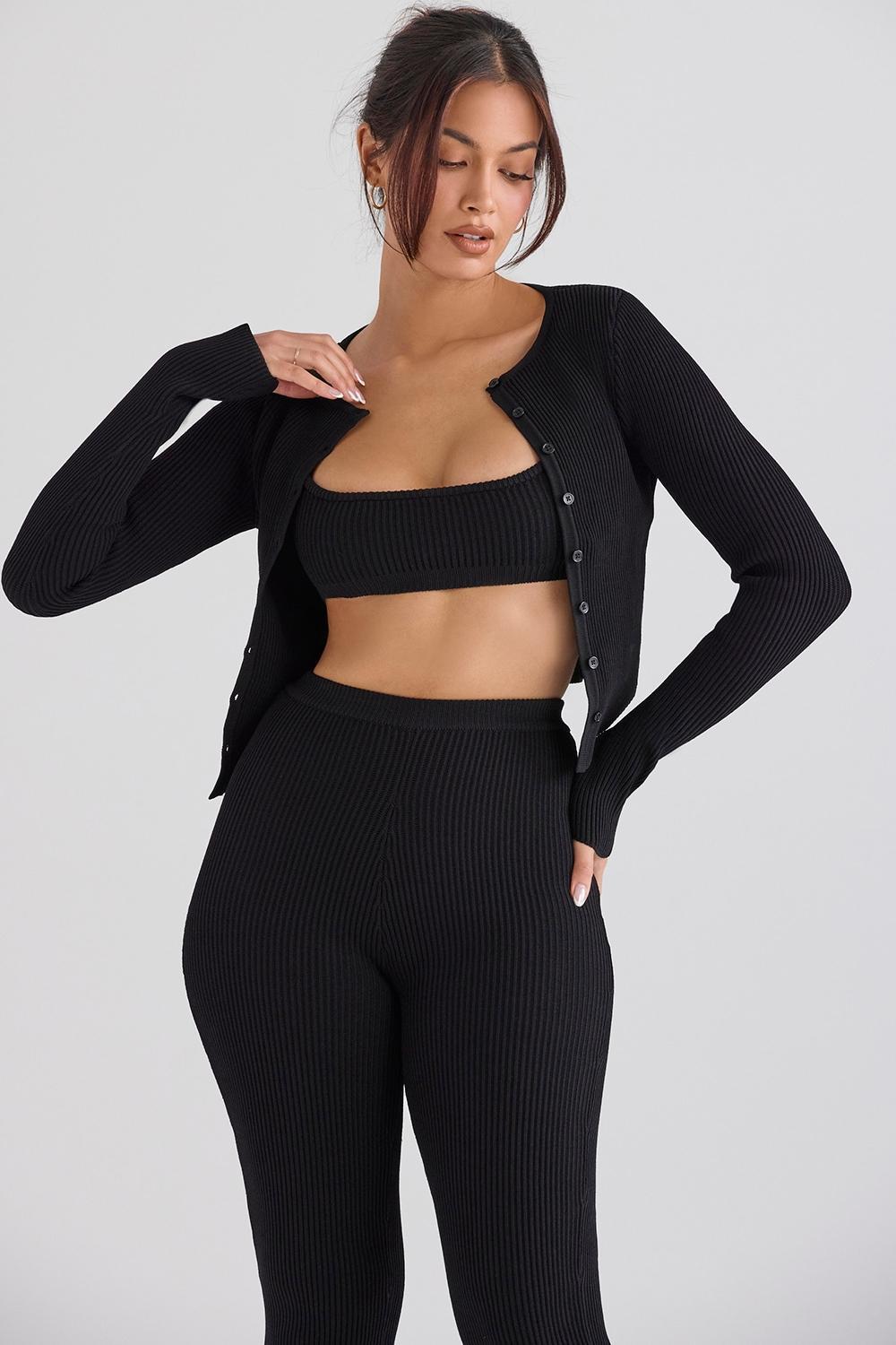 Sylvia Black Ribbed Knit Cardigan Product Image