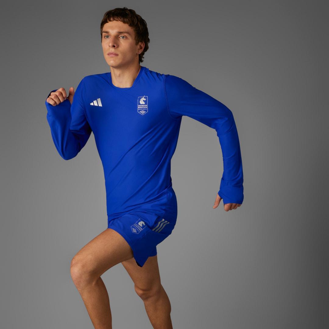 adidas Boston Marathon 20225 Own the Run Long Sleeve Tee Lucid Blue L Mens Product Image