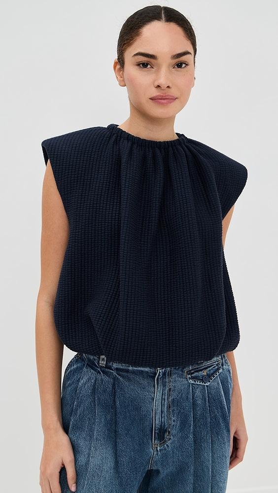 Tibi Quilted Waffle Shirred Neck Top | Shopbop Product Image