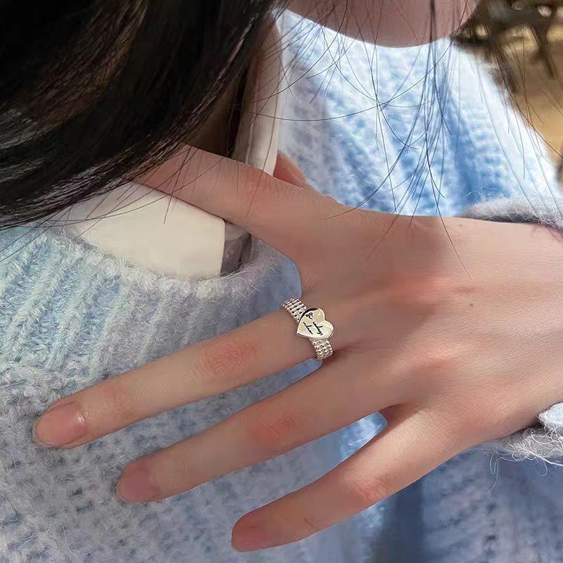 Heart Beaded Alloy Open Ring Product Image