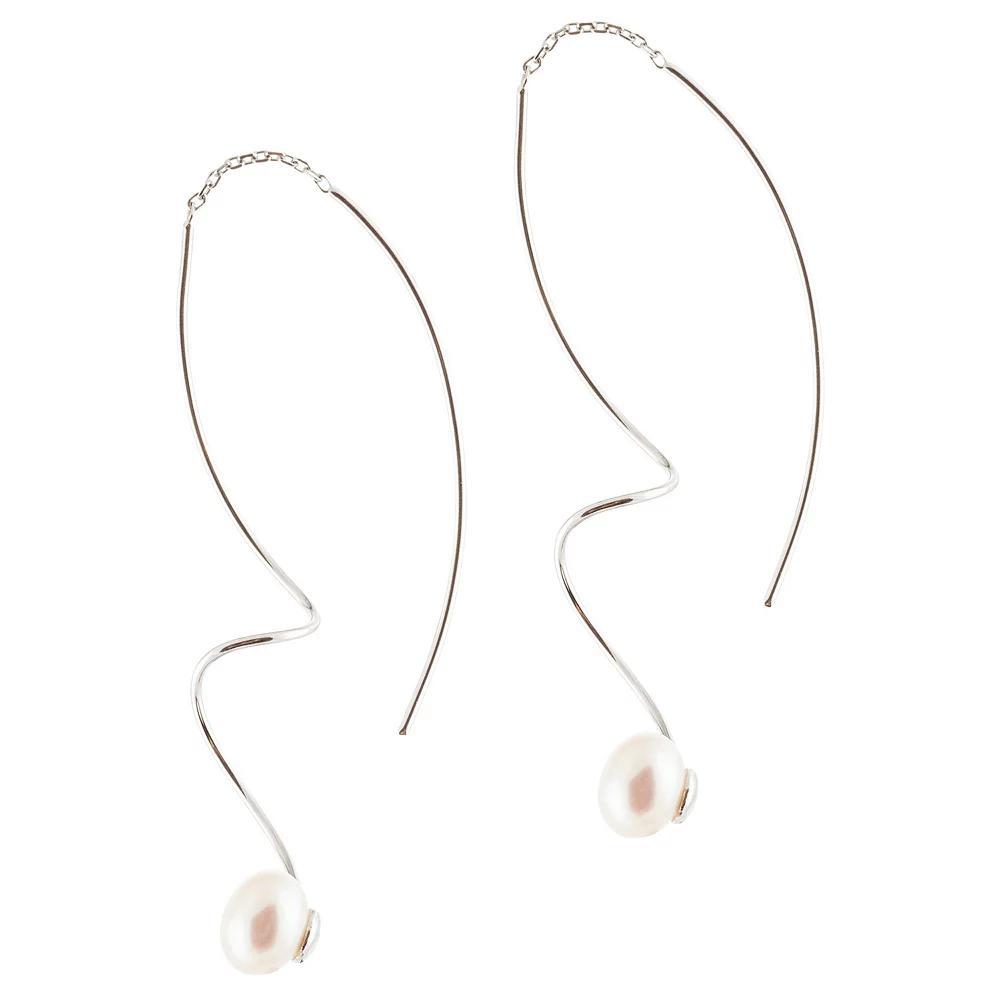Sterling Silver Freshwater Pearl Corkscrew Fishhook Earrings, Women's Product Image