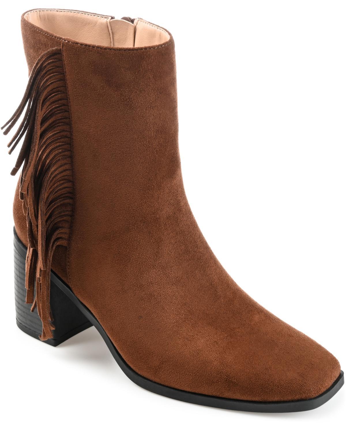 Journee Collection Womens Noriah Tru Comfort Foam Inside Zip Stacked Heel Booties Brown 6.5 Product Image