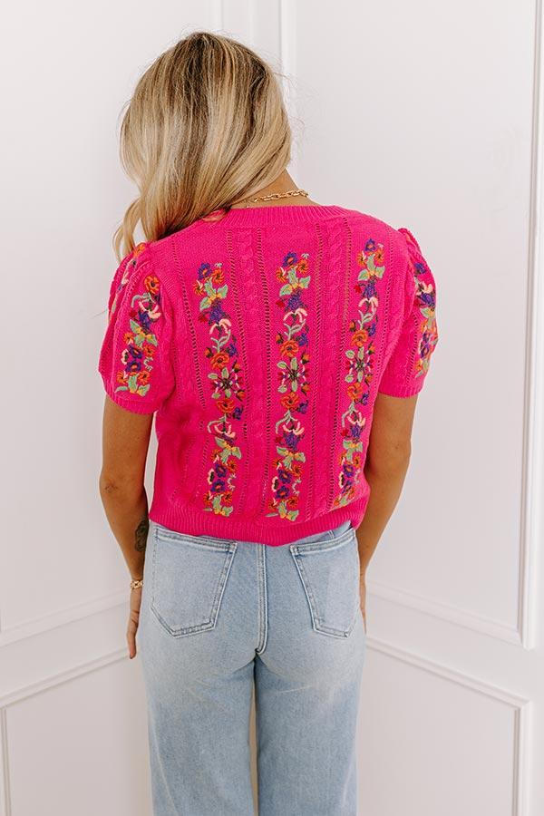 Wildflower Fields Embroidered Sweater Top in Pink Product Image