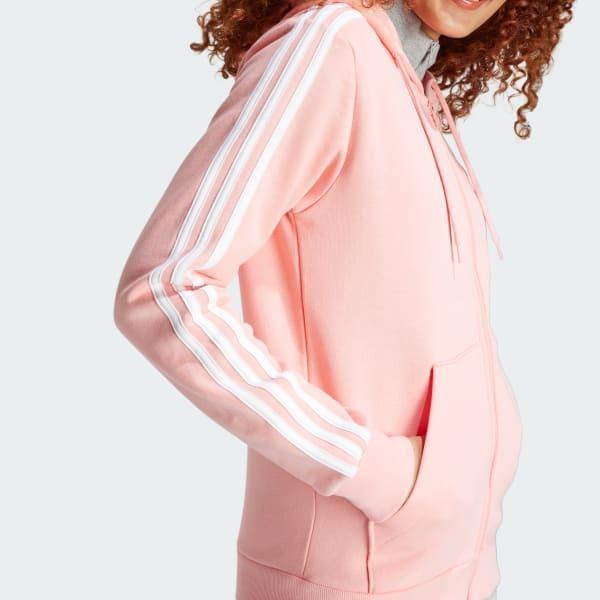 adidas Essentials 3-Stripes Full-Zip Fleece Hoodie Linen Green S Womens Product Image