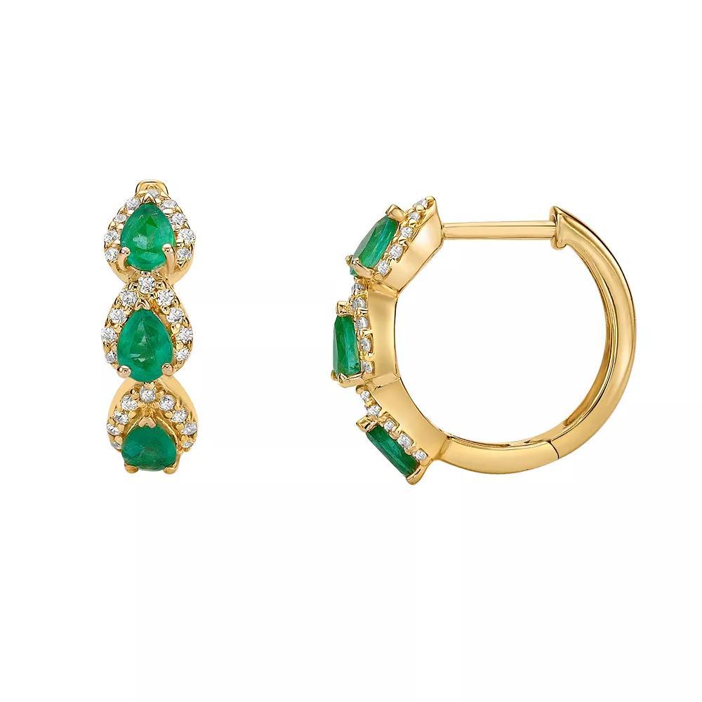 Gemminded 10k Gold Emerald & 1/4 Carat T.W. Diamond Huggie Earrings, Women's Product Image