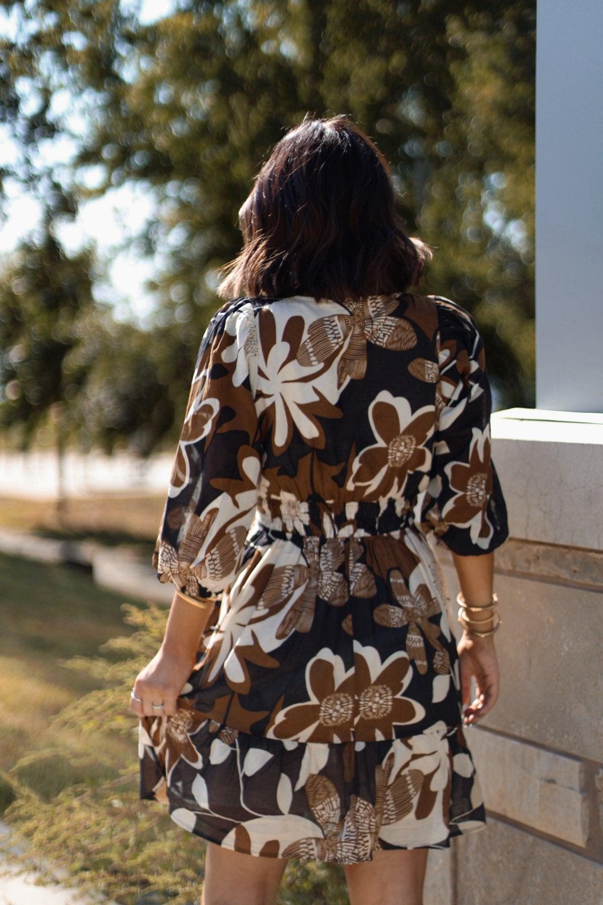 Brown Print Smocked Mini Dress Product Image