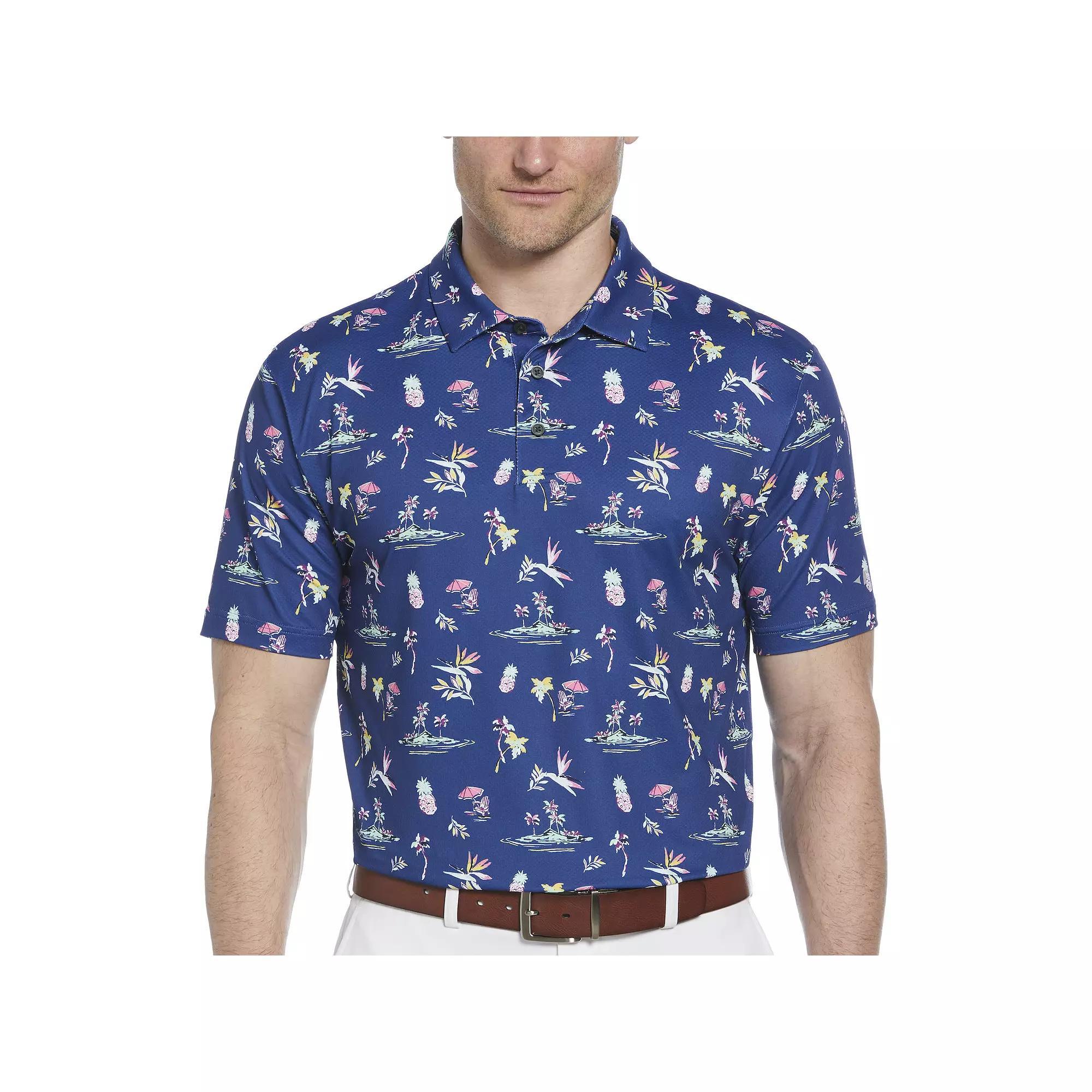Men's Grand Slam Short Sleeve Watercolor Palms Polo, Size: XL, Limoges Product Image