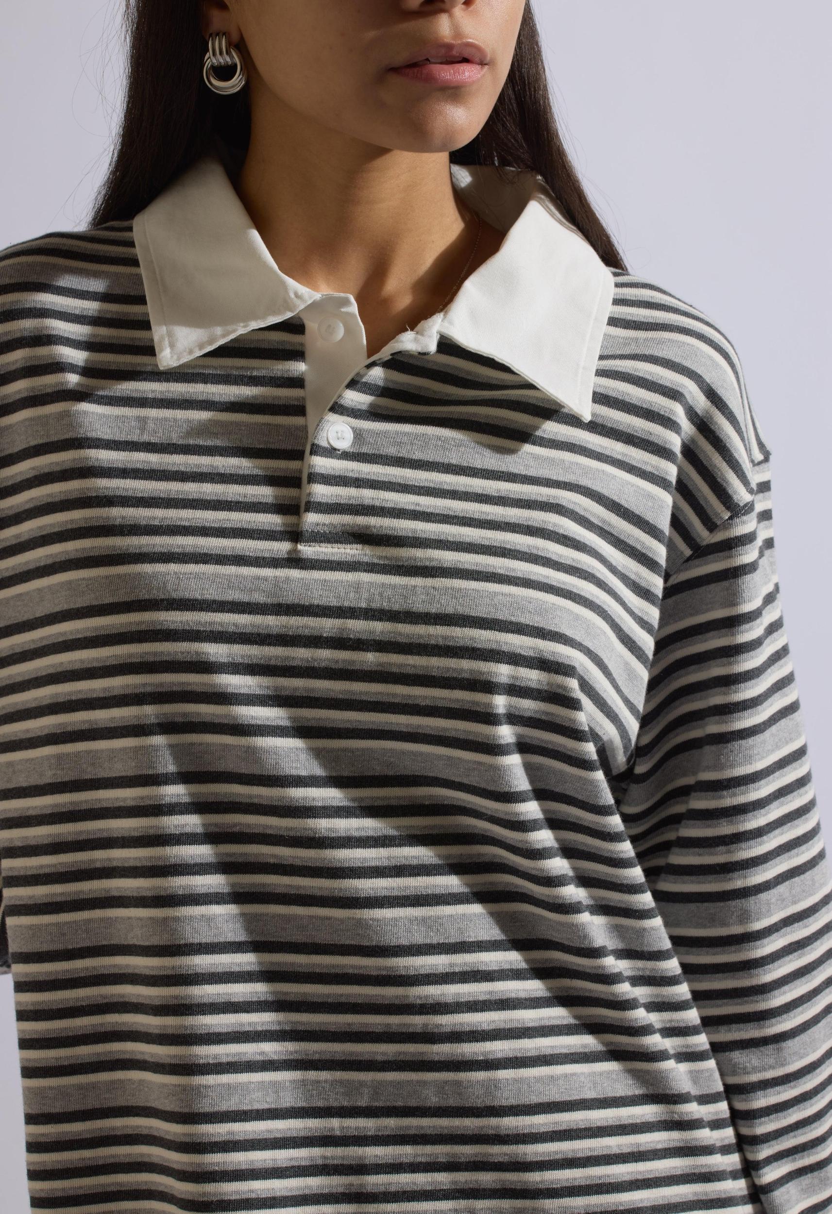 Stevie Striped Collared Long Sleeve in Grey Product Image