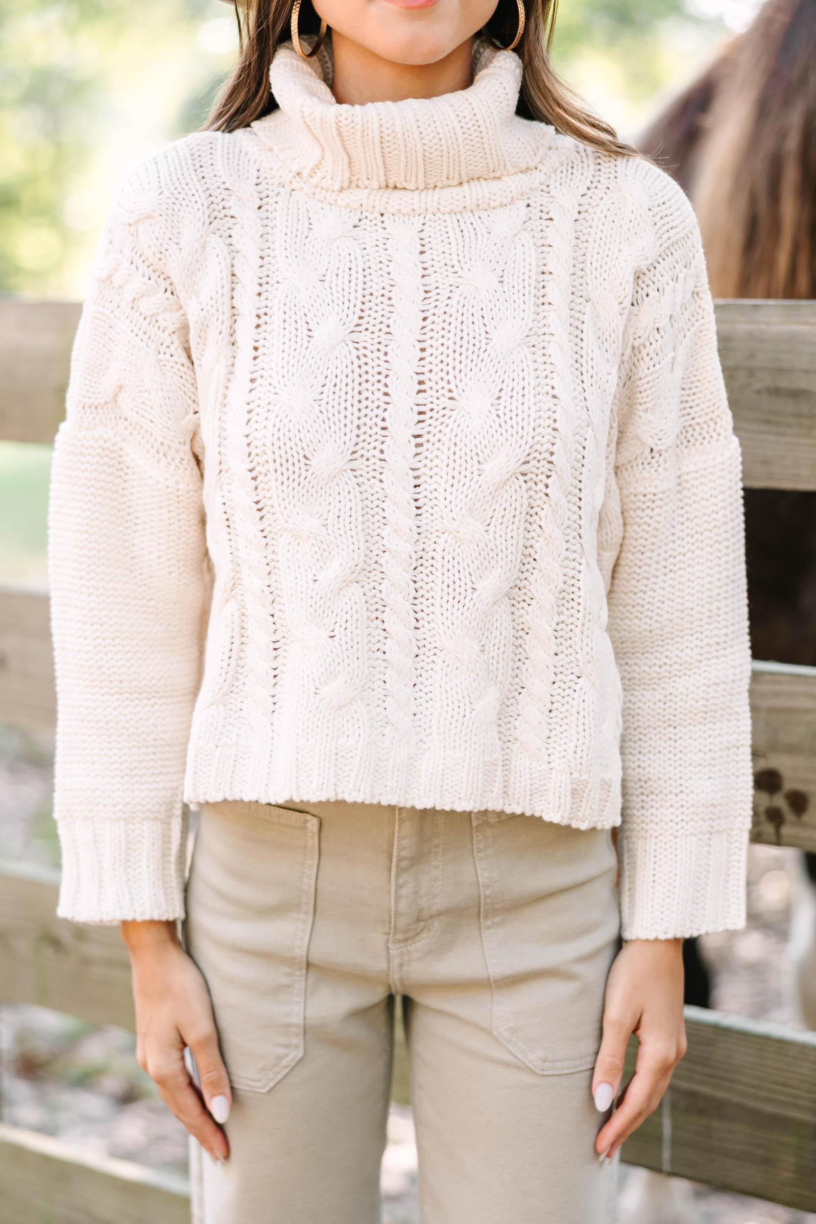 Starting Now Ivory White Cable Knit Sweater Female Product Image
