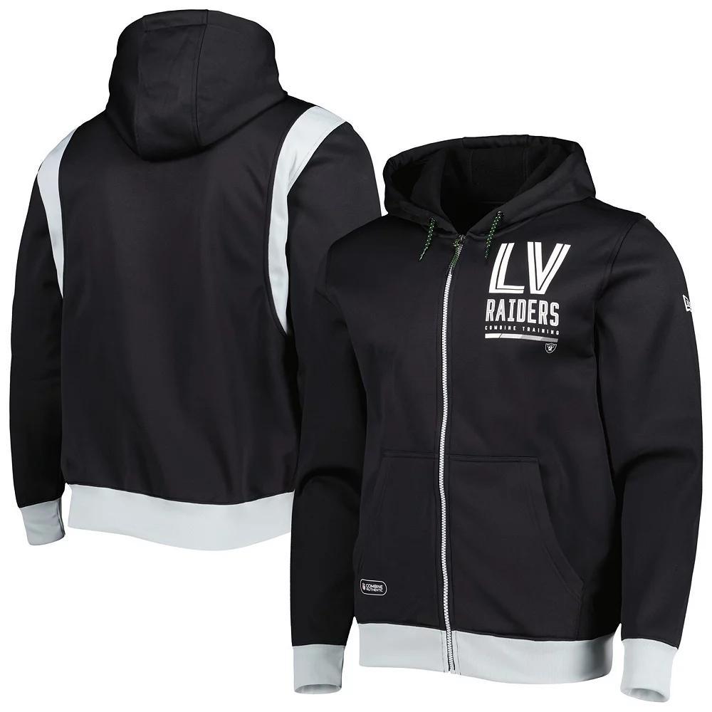 Men's New Era Black Las Vegas Raiders Combine Authentic Drop Back Full-Zip Hoodie, Size: Small, Lvr Black Product Image