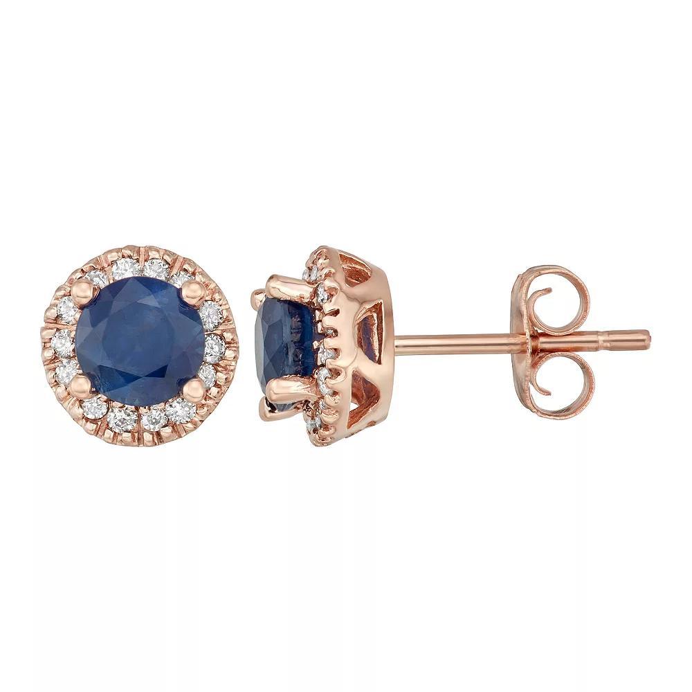 The Regal Collection 14k Gold Sapphire & 1/8 Carat T.W. IGL Certified Diamond Tiered Halo Stud Earrings, Women's, Pink Product Image